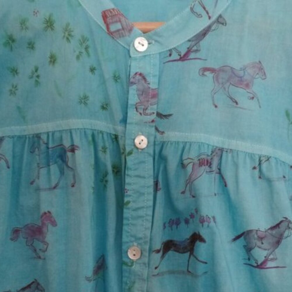 MOTHER The New To Town Horse Anthropologie Turquoise Shirt Tunic Dress - Picture 1 of 8